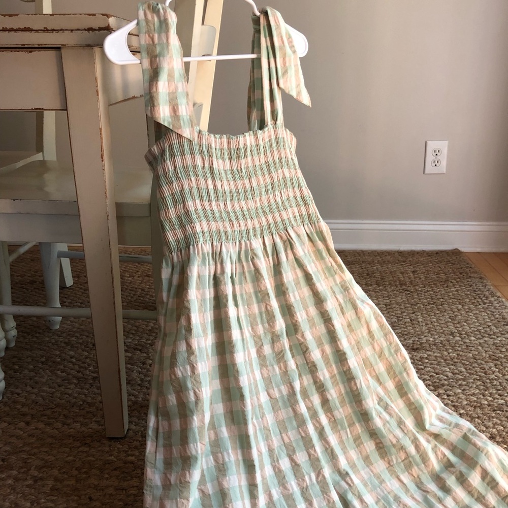 New: Mango MNG Smocked Gingham Check Midi Dress with Pockets. Size 4